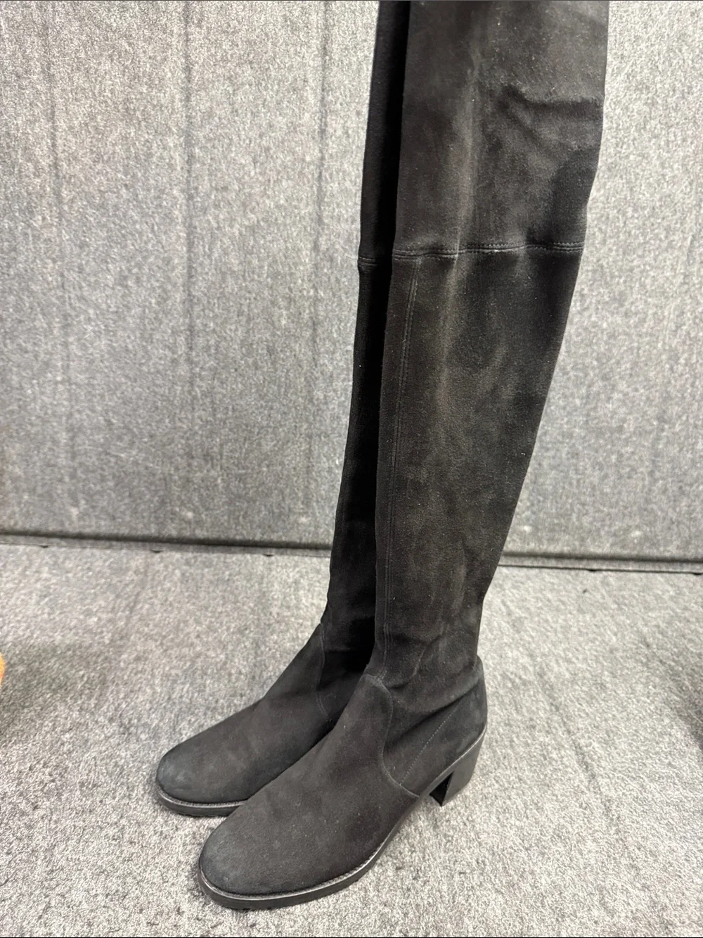Stuart Weitzman Black Over-the-Knee Suedeover Boots with Tie Detail